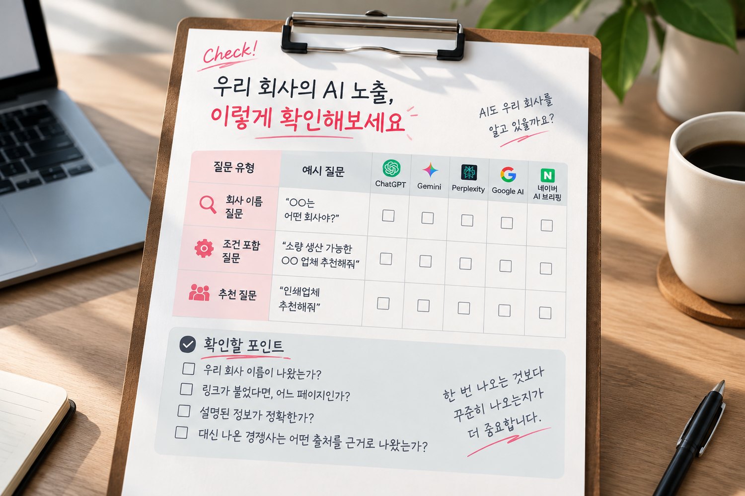 질문 유형별로 AI 노출을 확인하는 체크리스트